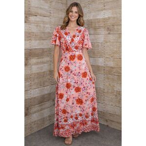 ZESICA BOUTIQUE BOHO FOLK FLORAL TRUE WRAP DRESS MAXI LENGTH SIZE LARGE